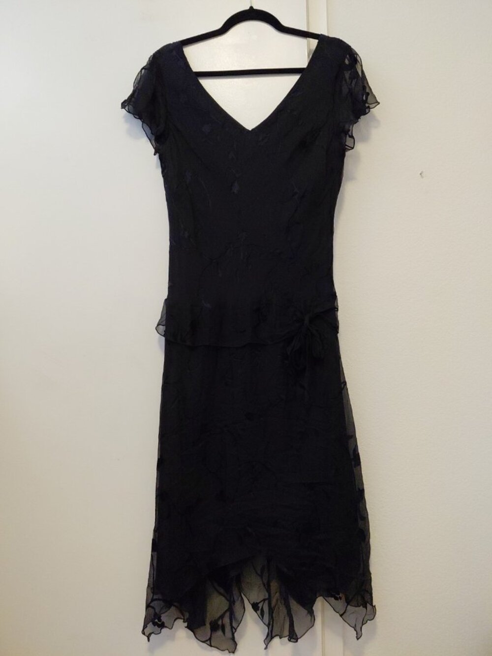 Jonathan Martin Silk Midi Dress Hankerchief Hem Black 12 Whimsigoth Fairy NWT